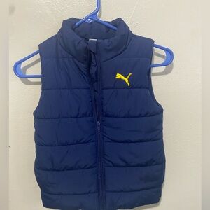 Puma Kids Blue Puffer Vest with Yellow Logo